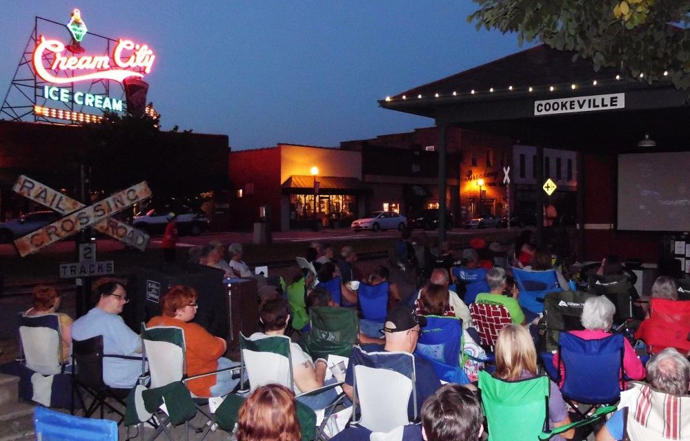 A crowd gathers for Depot Summer Cinema.