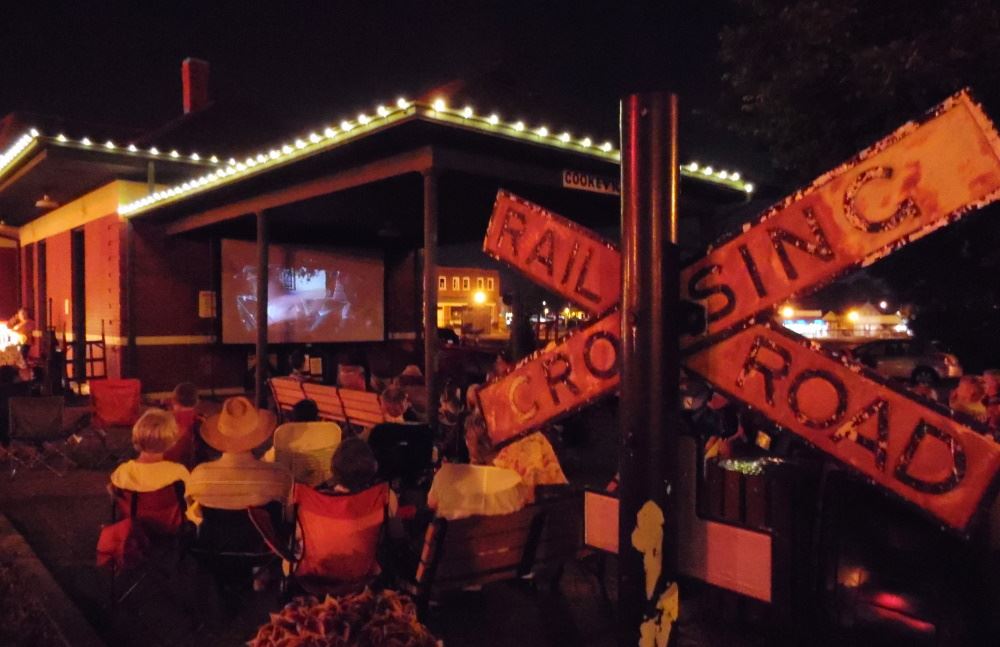 People watch classic movies at the Cookeville Depot.