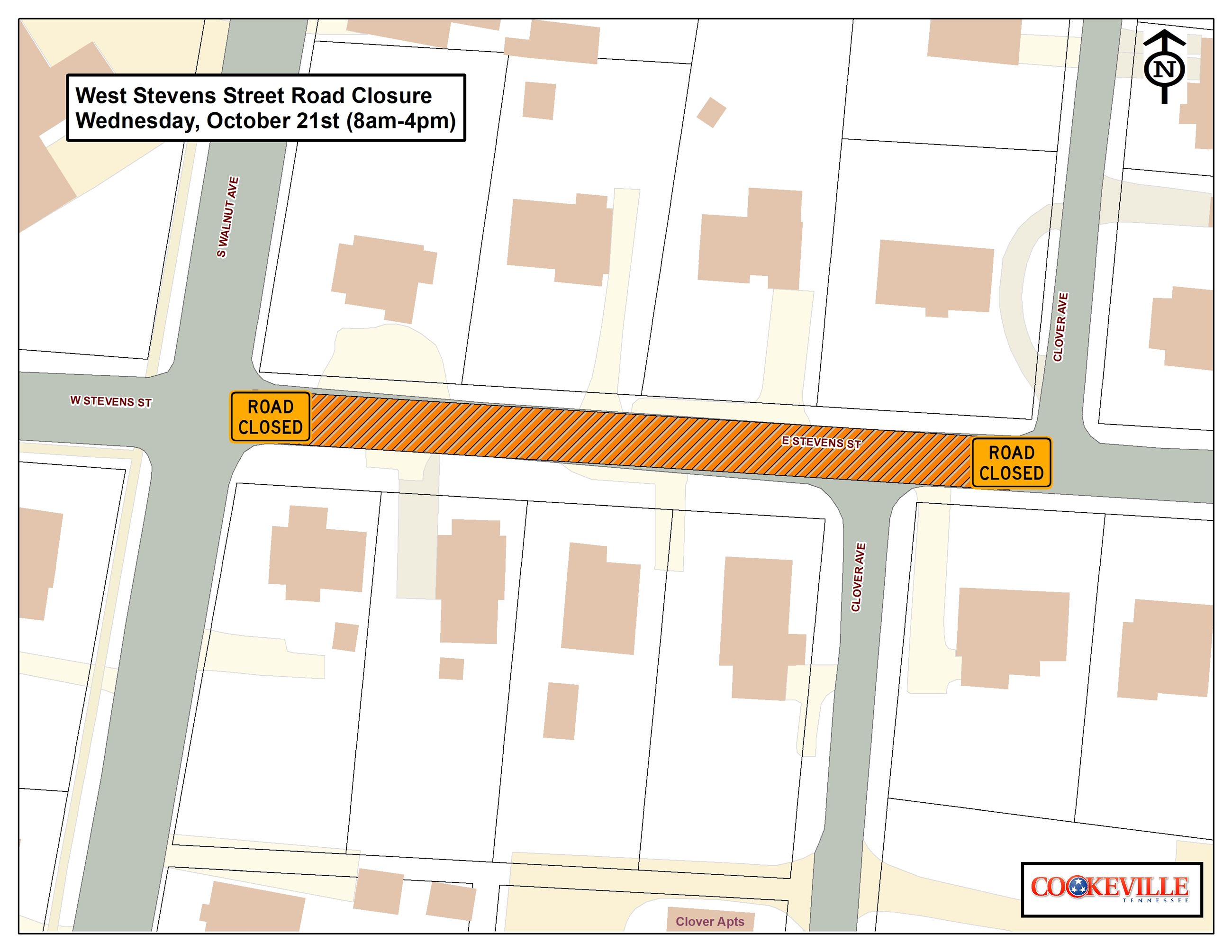 W Stevens St Road Closure- Oct 21st