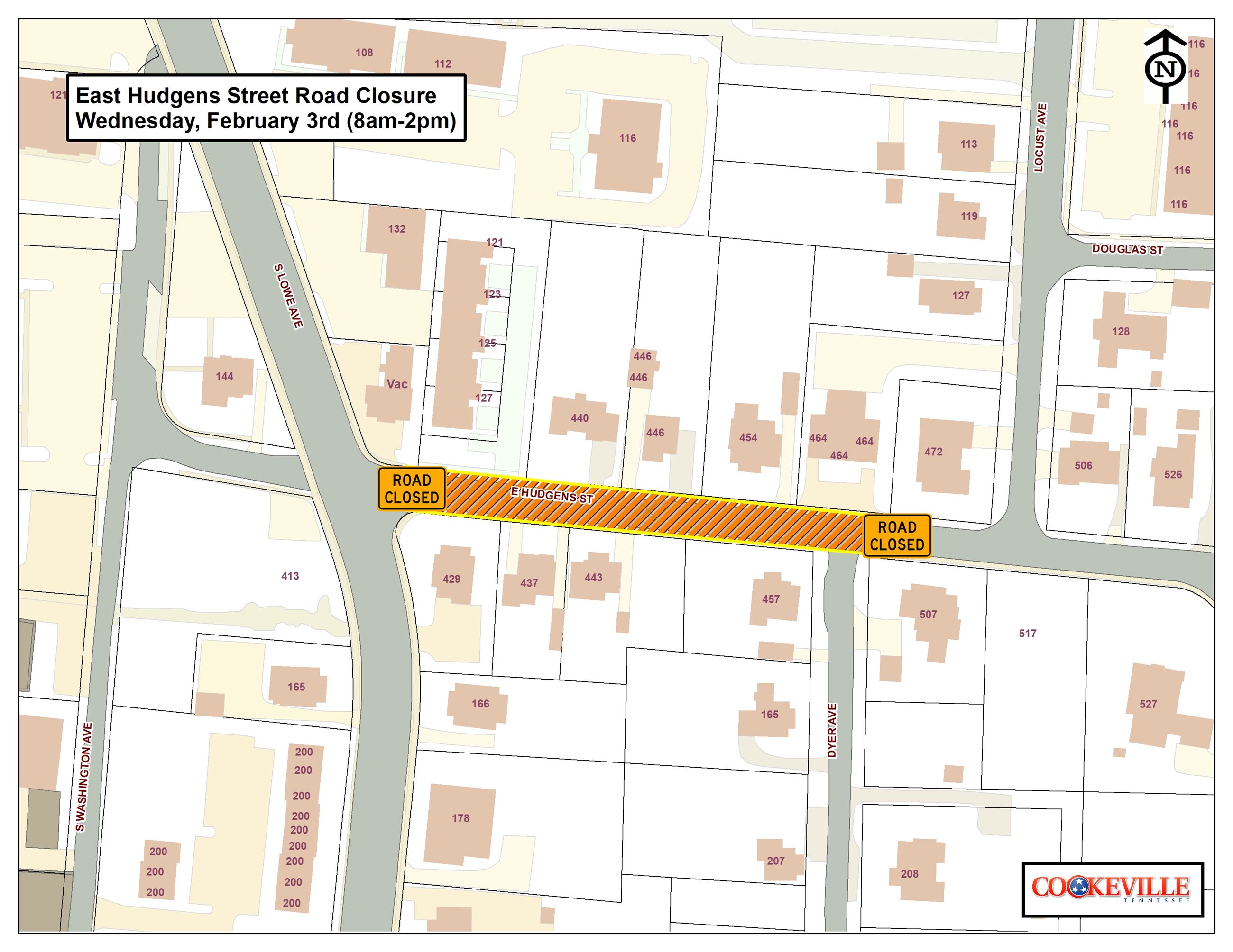 E Hudgens St Road Closure (Feb 3rd)