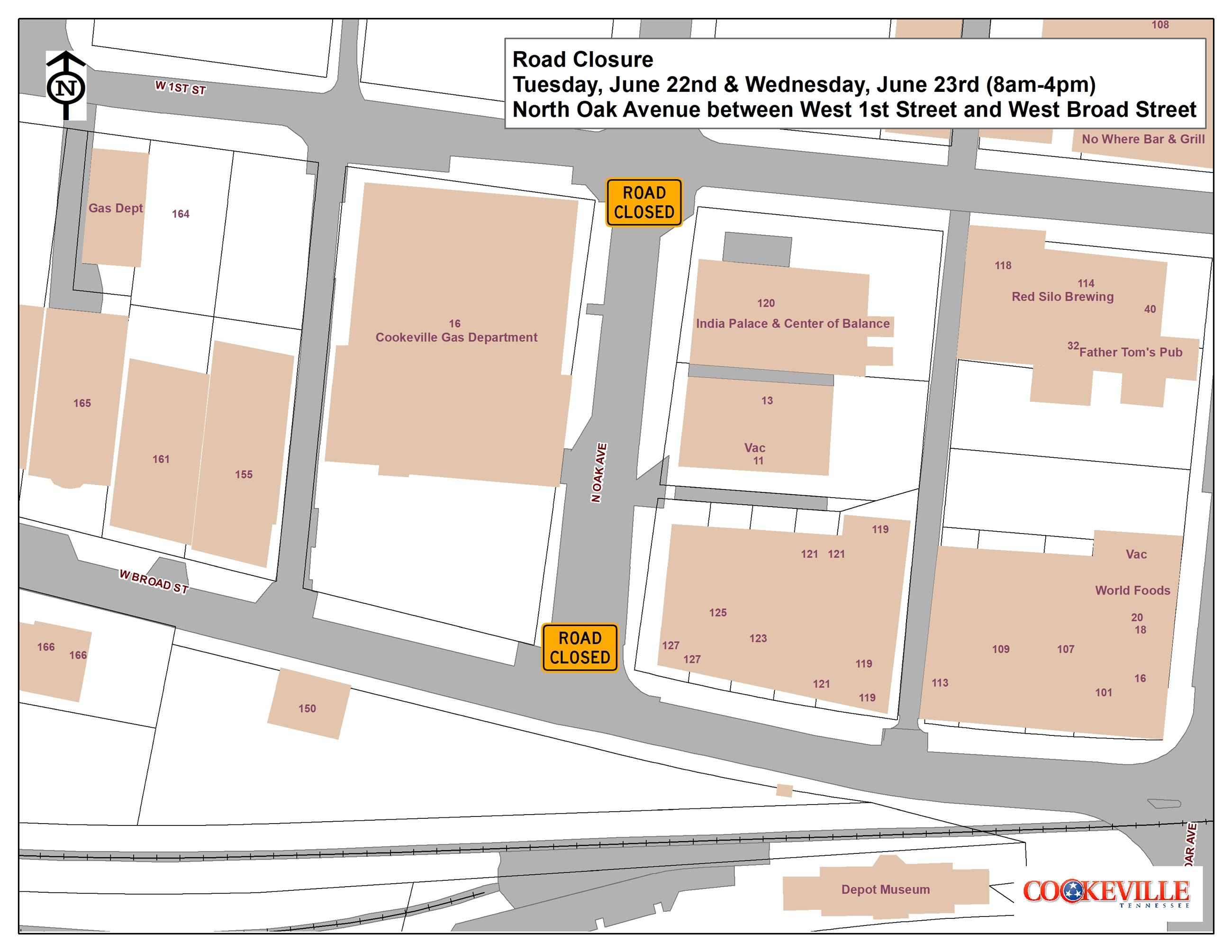 Road Closed Map- N Oak Ave