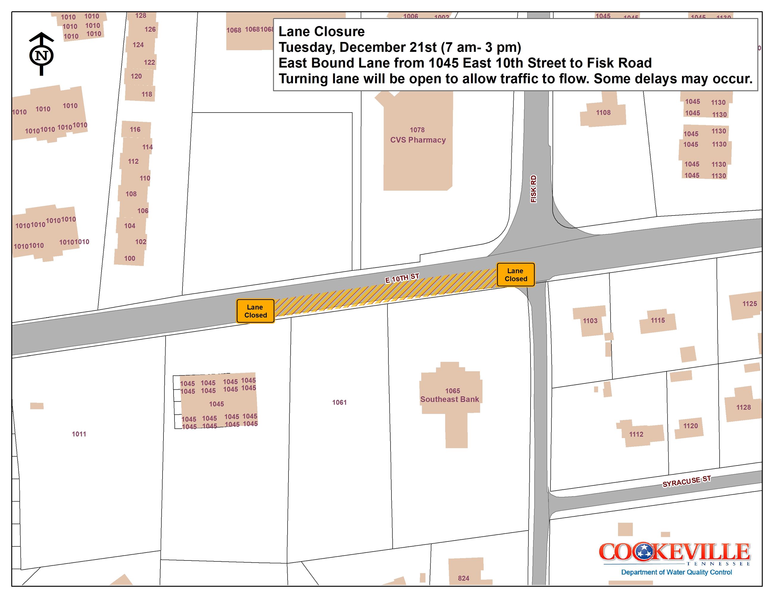 East 10th Street Lane Closure (Tues, Dec 21st)