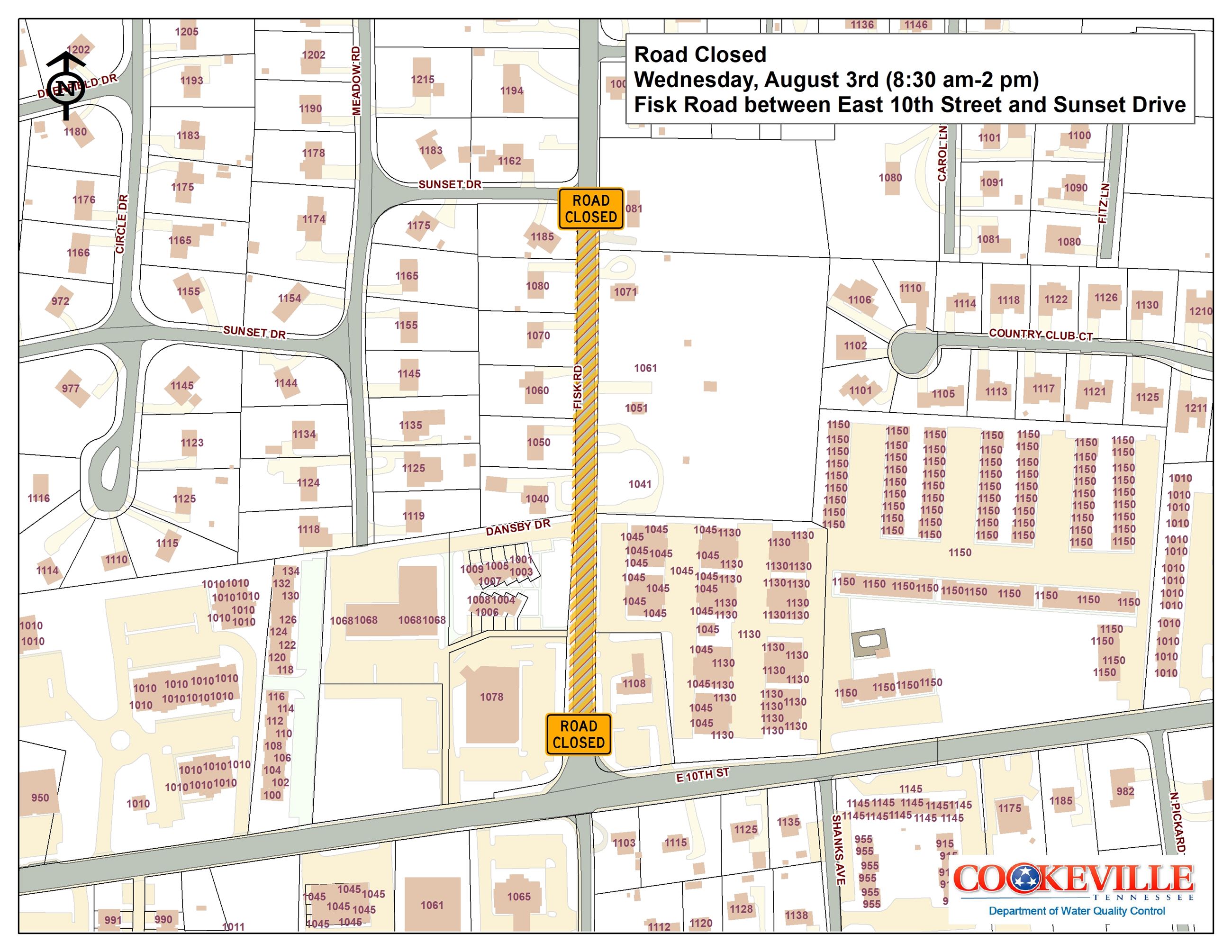 Road Closed Map- Fisk Rd (Aug 3rd)