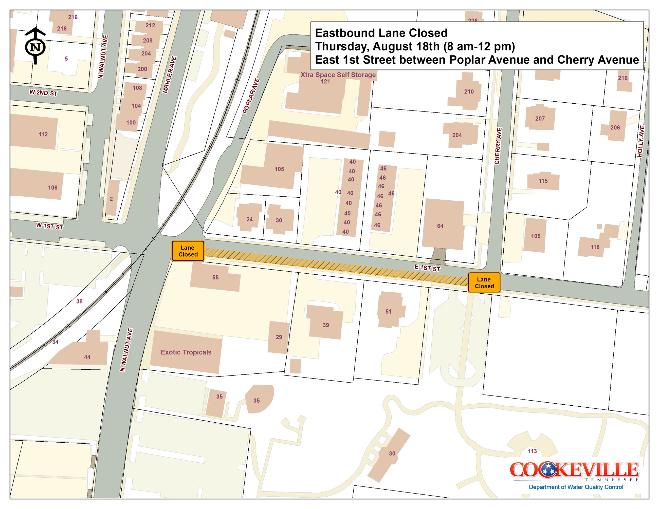 Road Closed Map- E 1st St