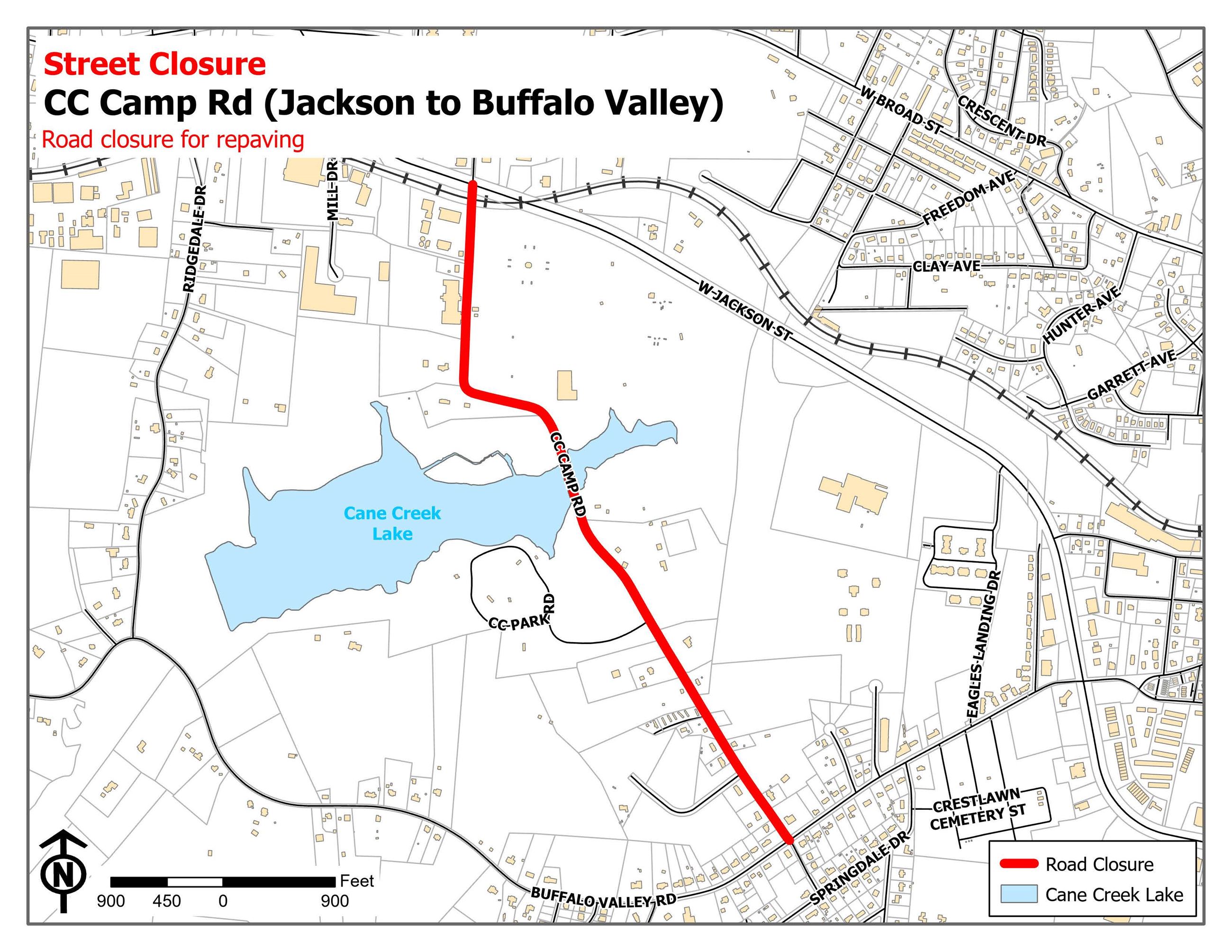 Road Closure Map for  CC Camp
