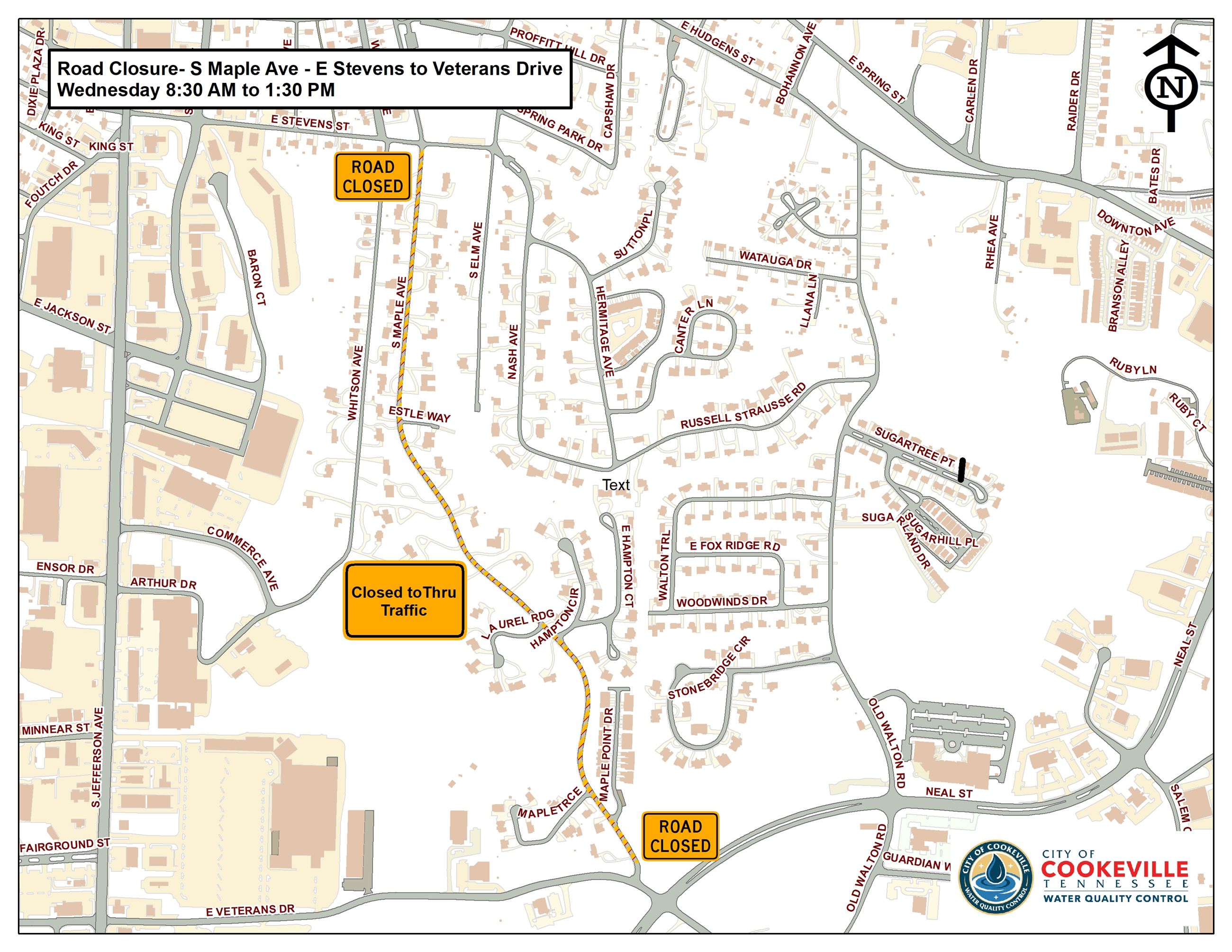 Road Closed Map- S Maple to Veterans