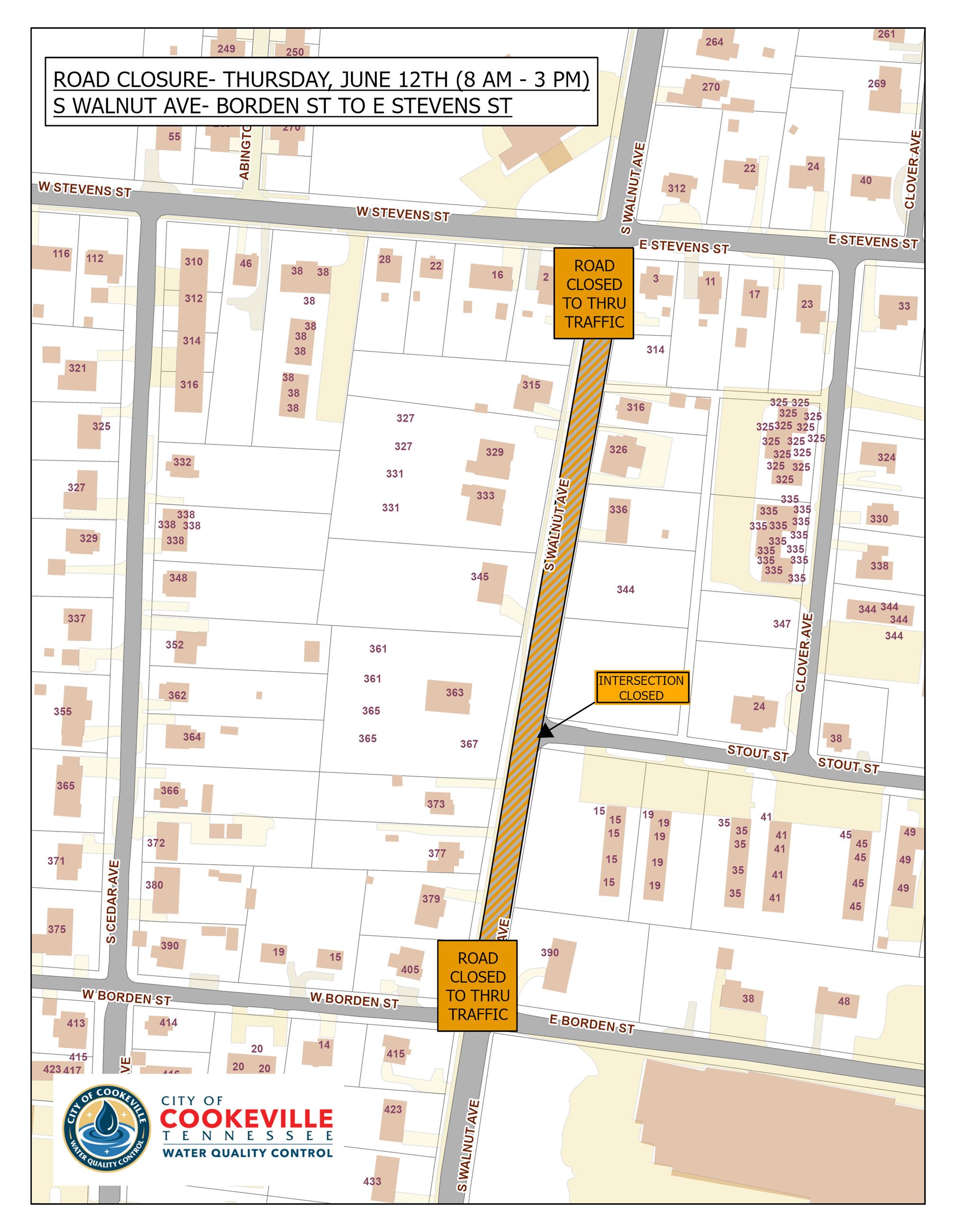 ROAD CLOSURE- S WALNUT AVE (JUNE 12TH)