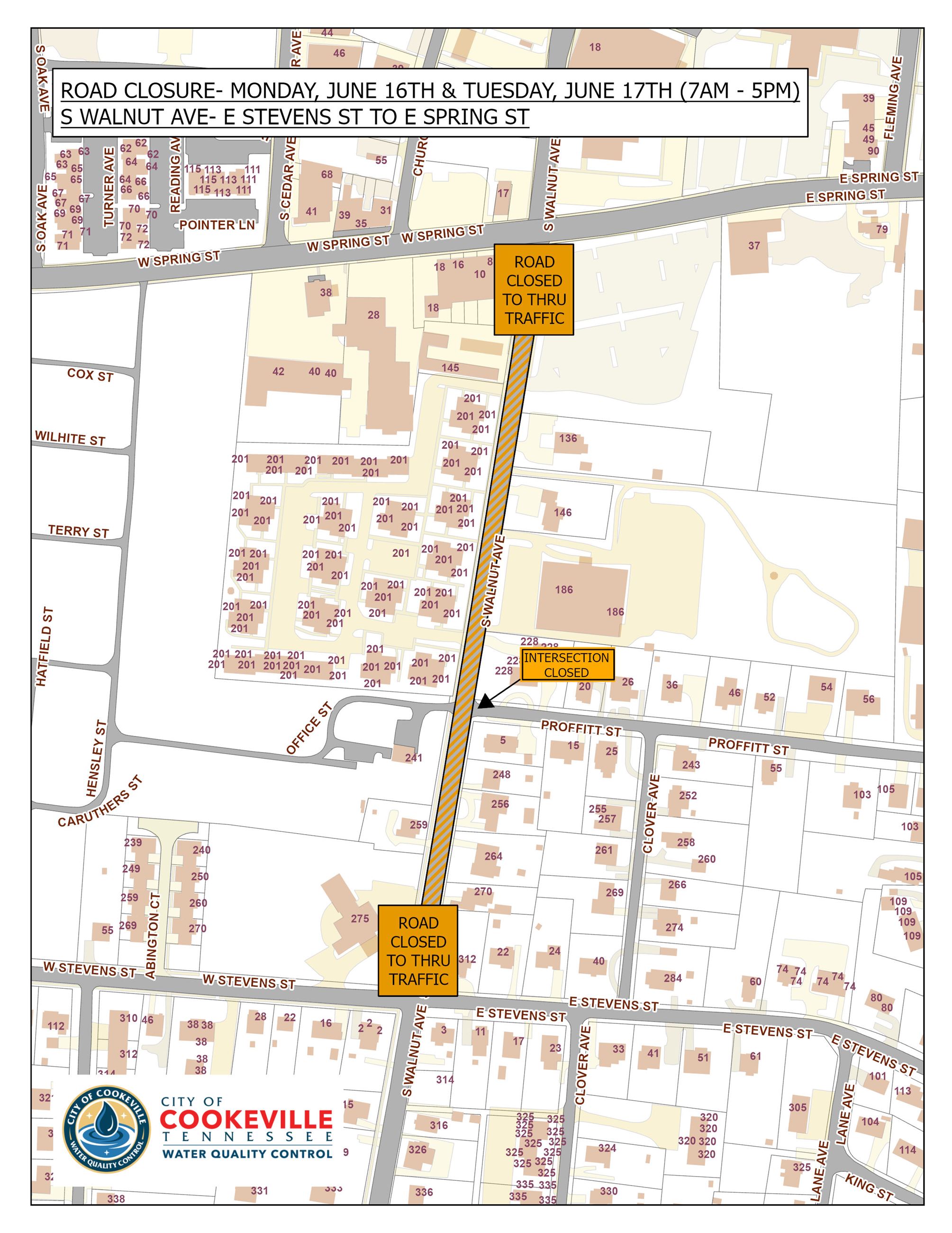 South Walnut Road Closure- June 16th-17th