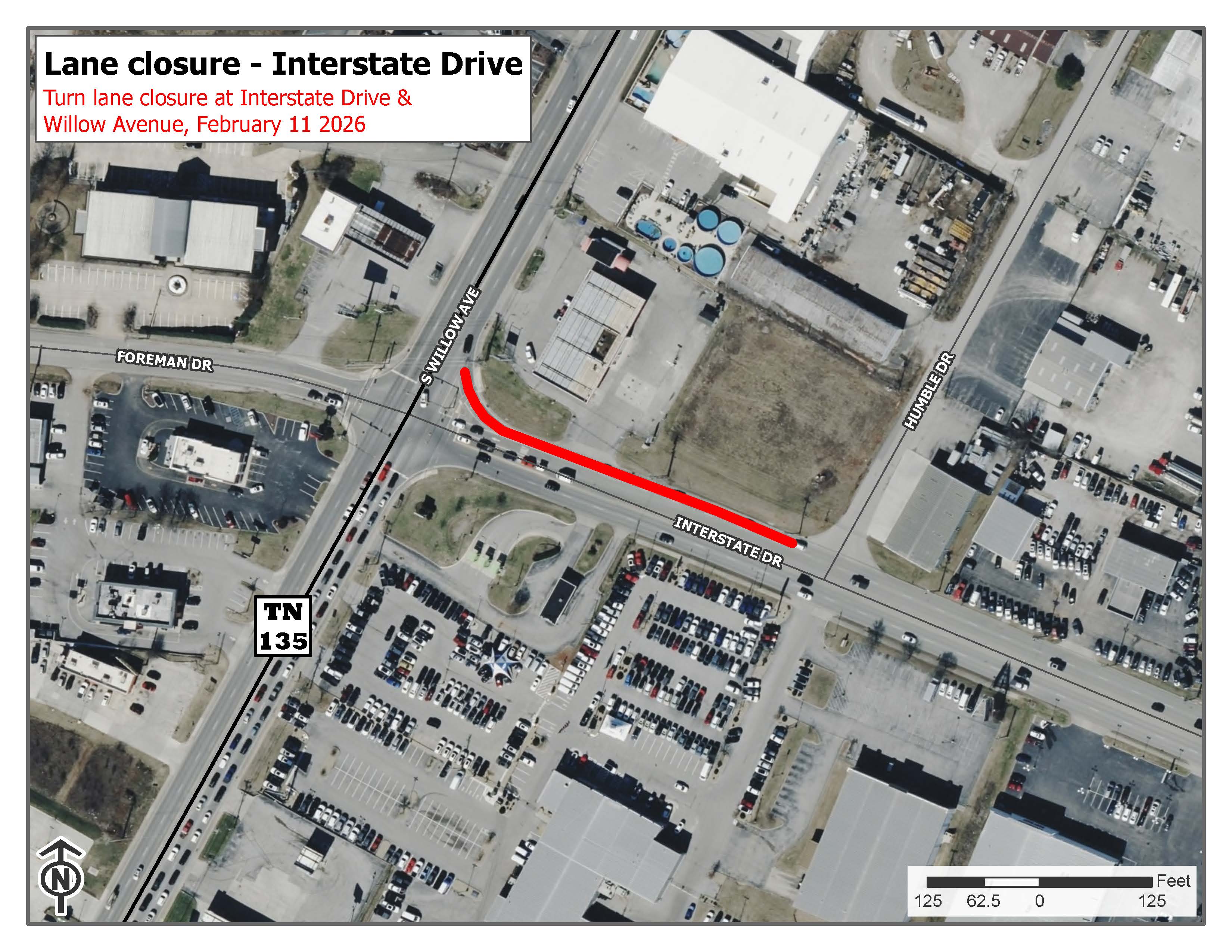 Road Closure Interstate Dr turn lane