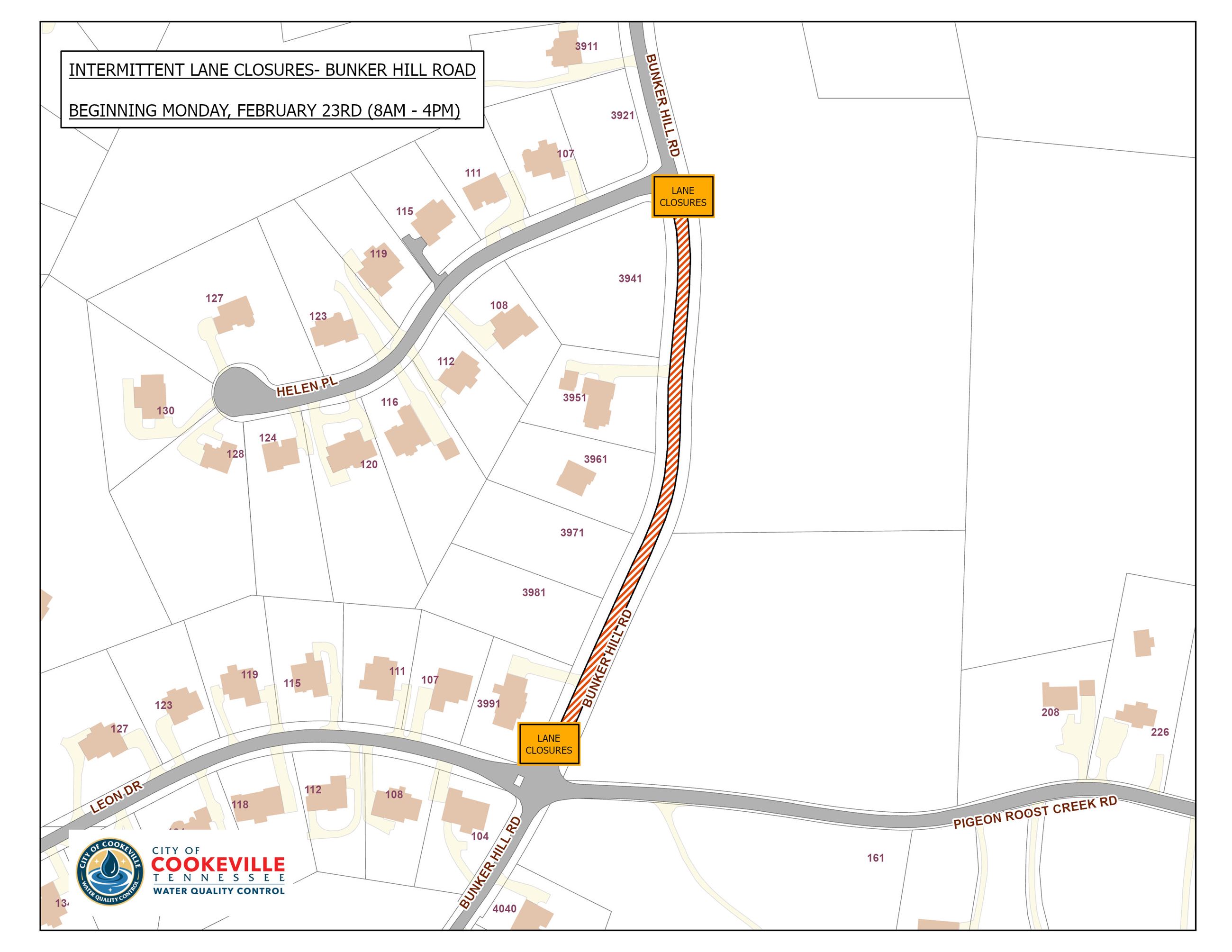 LANE CLOSURE- BUNKER HILL RD (FEB 23RD)